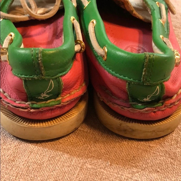 Vintage preppy sperry Top Siders 8 pink green - Picture 4 of 7